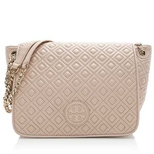 Tory Burch Tan Quilted Shoulder Bag with Chain Strap
